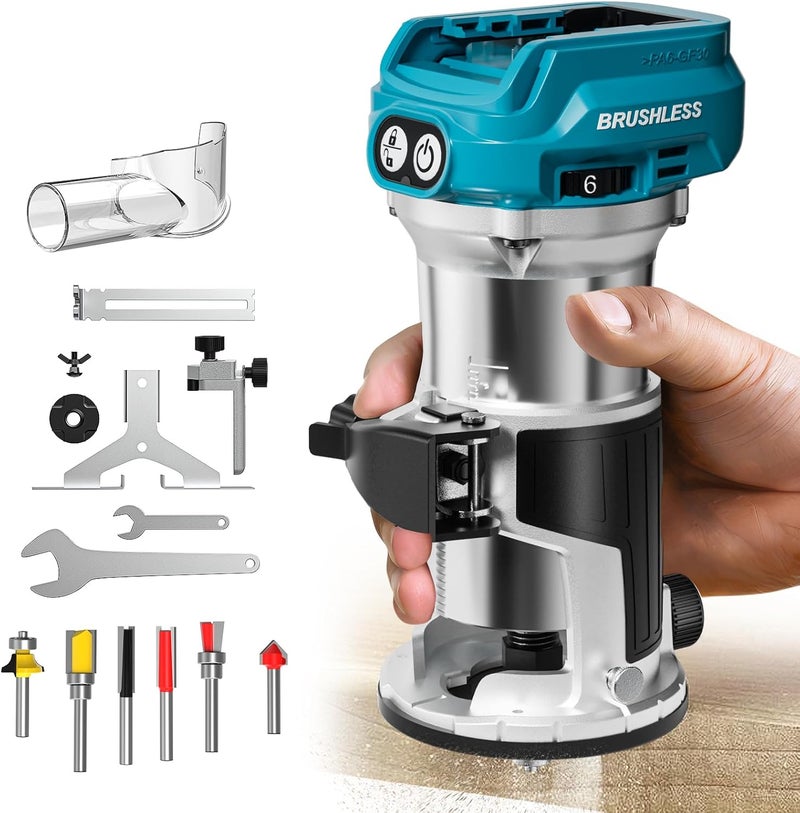 MtiolHig Cordless Compact Router Compatible with Ma-kita Battery (Bare Tool), 6 Variable Speeds Router Tool for Woodworking, 800W Fixed Base Wood Router with Trim Router Bits - Image 1